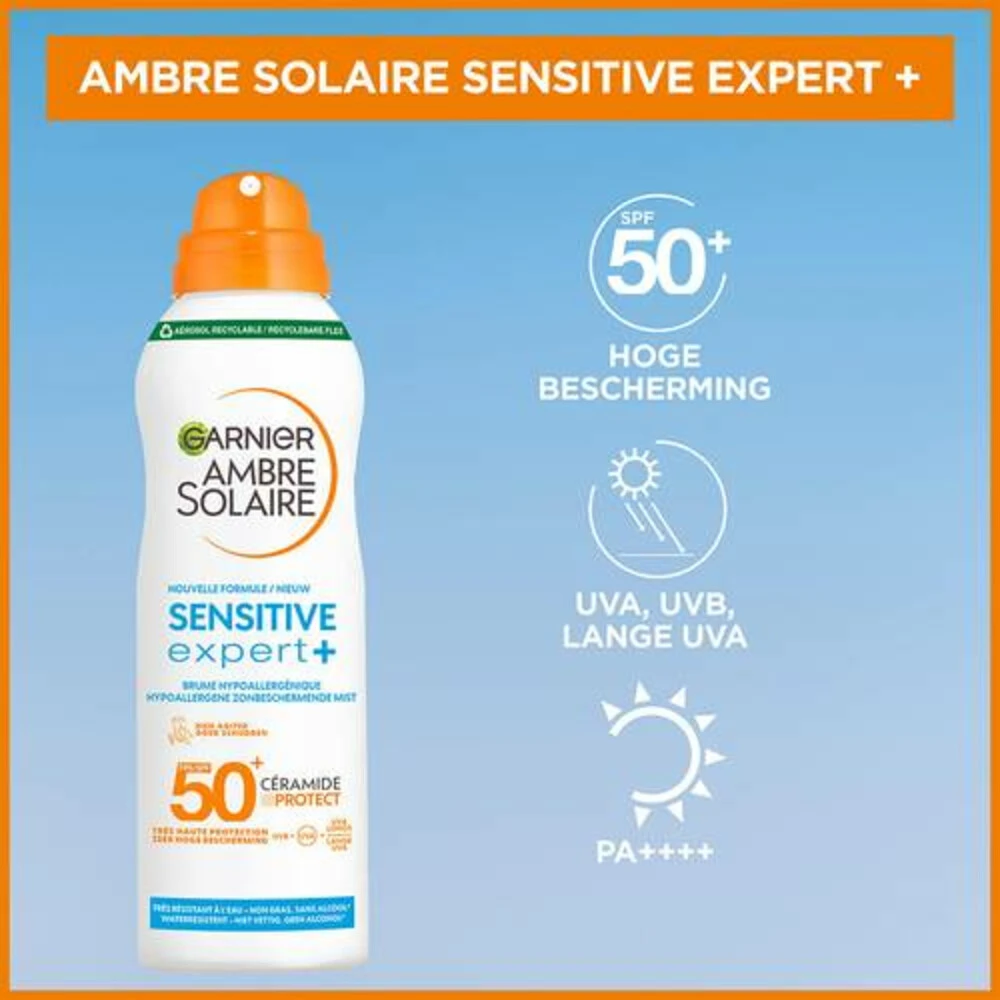 Garnier Ambre Solaire Sensitive Expert+ Beschermende Mist Spray SPF 50+ - Afbeelding 3