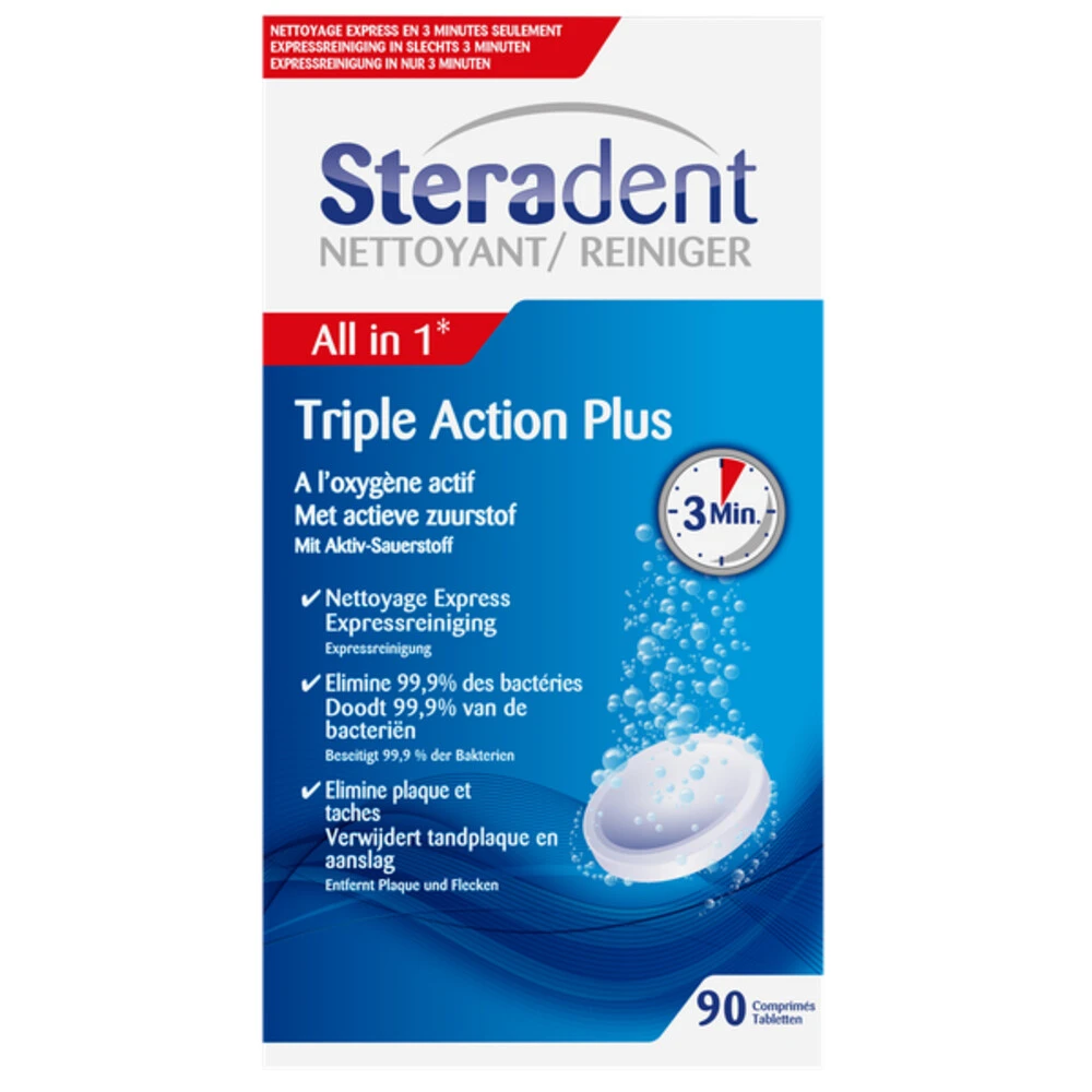 4x Steradent Triple Action Plus Kunstgebit Reiniger