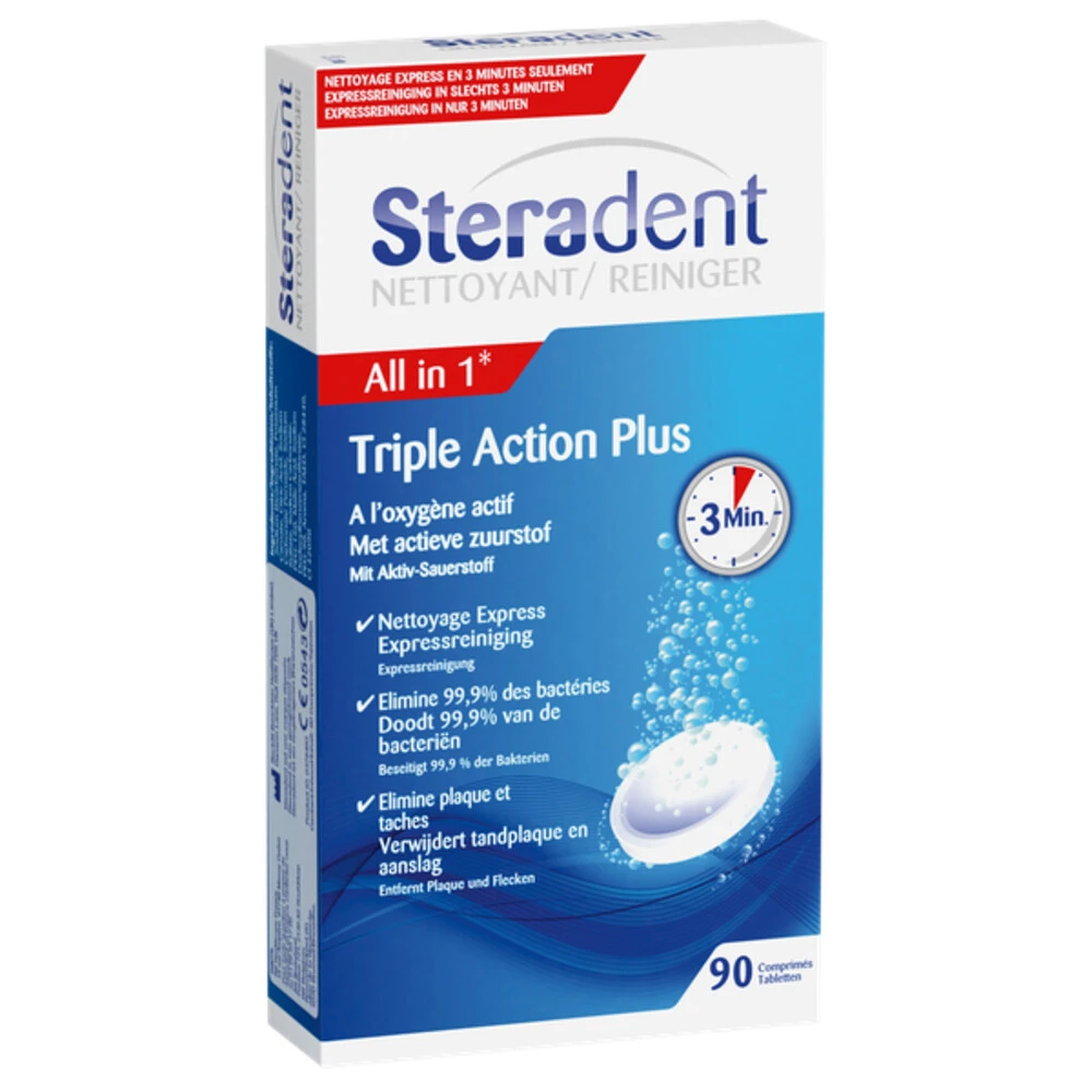 4x Steradent Triple Action Plus Kunstgebit Reiniger - Afbeelding 2